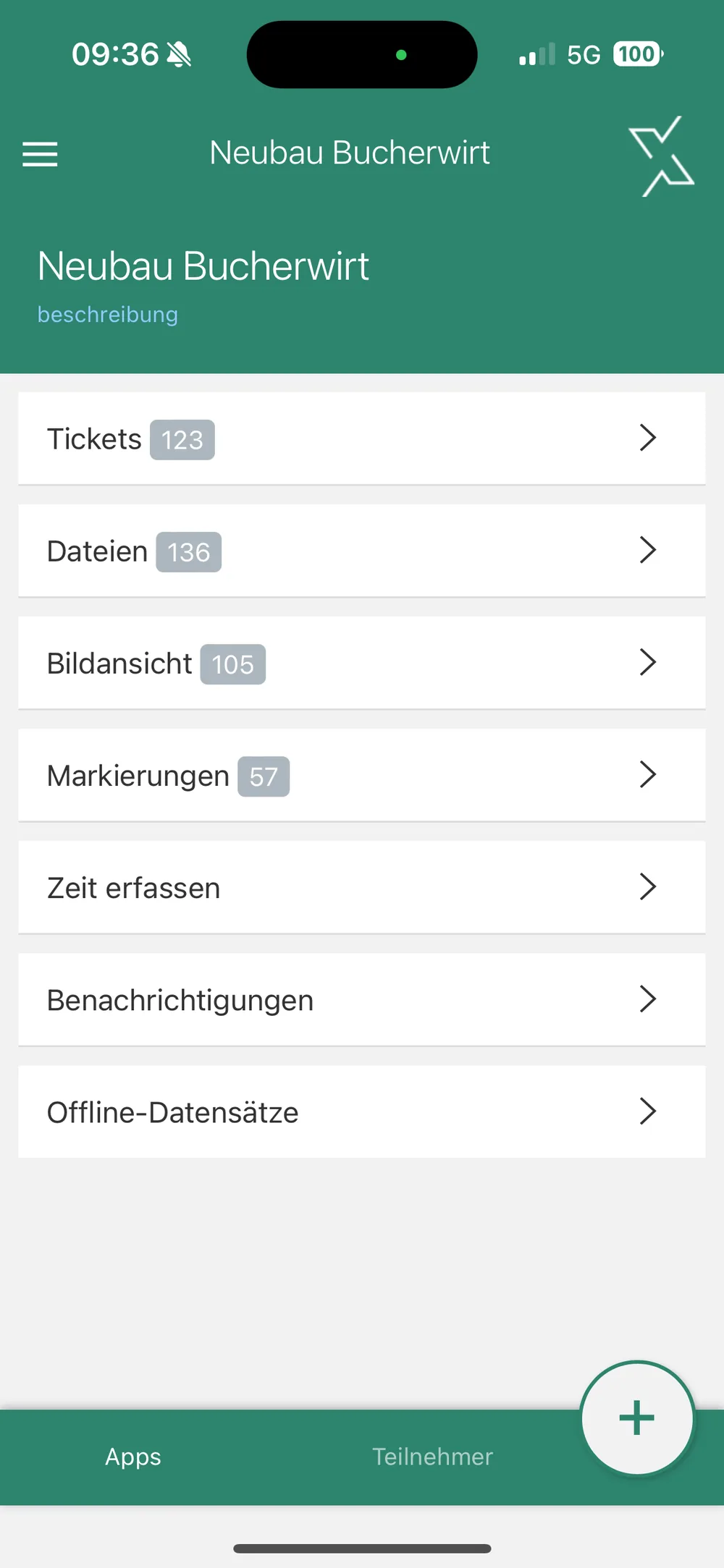 XBuild Mobile: Projektübersicht mit Tickets, Dateien und Offline-Datensätzen
